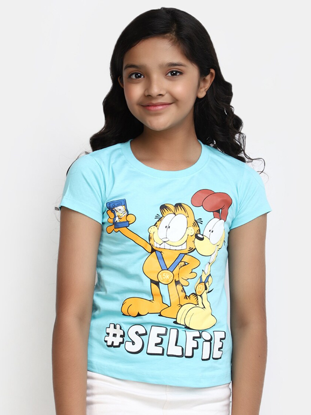 

V-Mart Girls Garfield Printed Cotton T-shirt, Blue