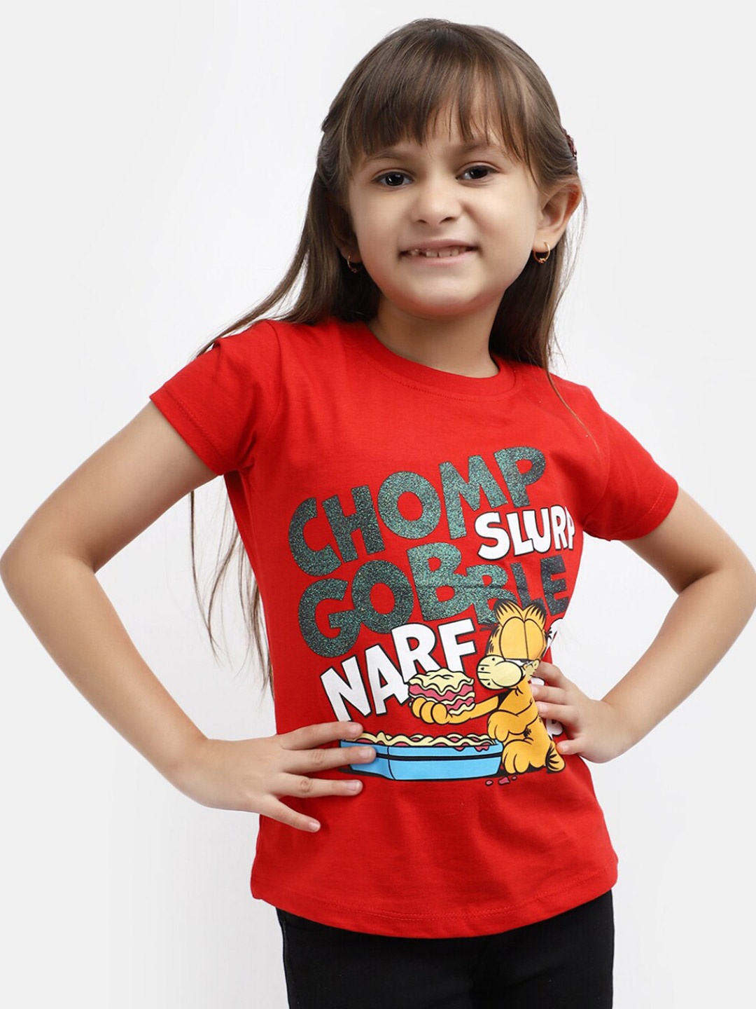 V-Mart Girls Typography Printed Cotton T-shirt, Red
