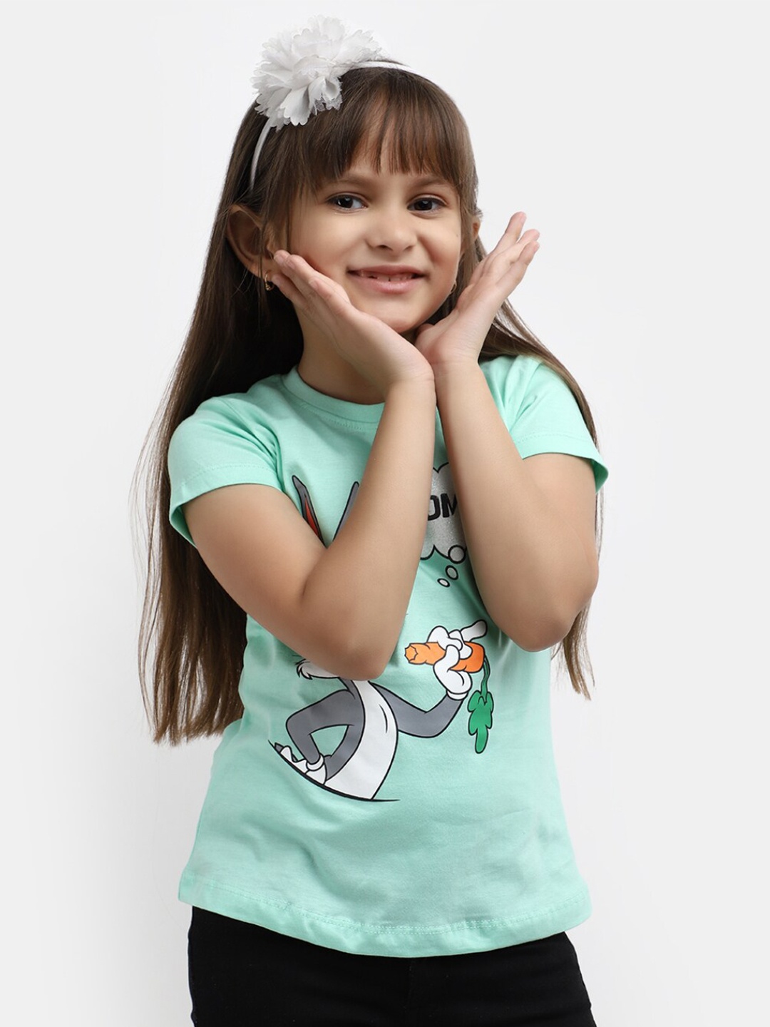 

V-Mart Girls Bugs Bunny Printed Cotton T-shirt, Green