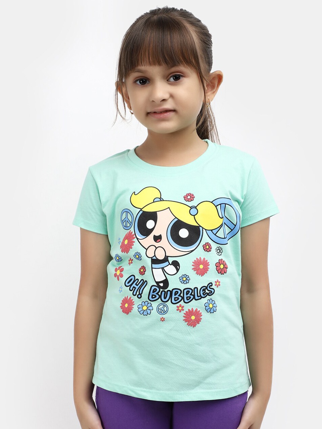 

V-Mart Girls Graphic Printed Cotton T-shirt, Green