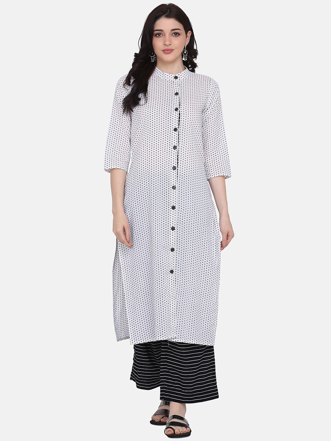 

Saanjh Women White & Black Printed Regular Pure Cotton Kurta with Palazzos