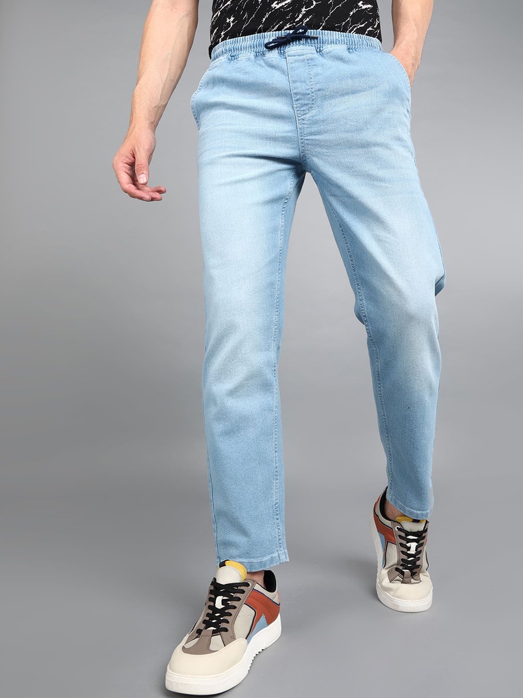 

Urbano Fashion Men Light Fade Clean Look Cropped Stretchable Jeans, Blue