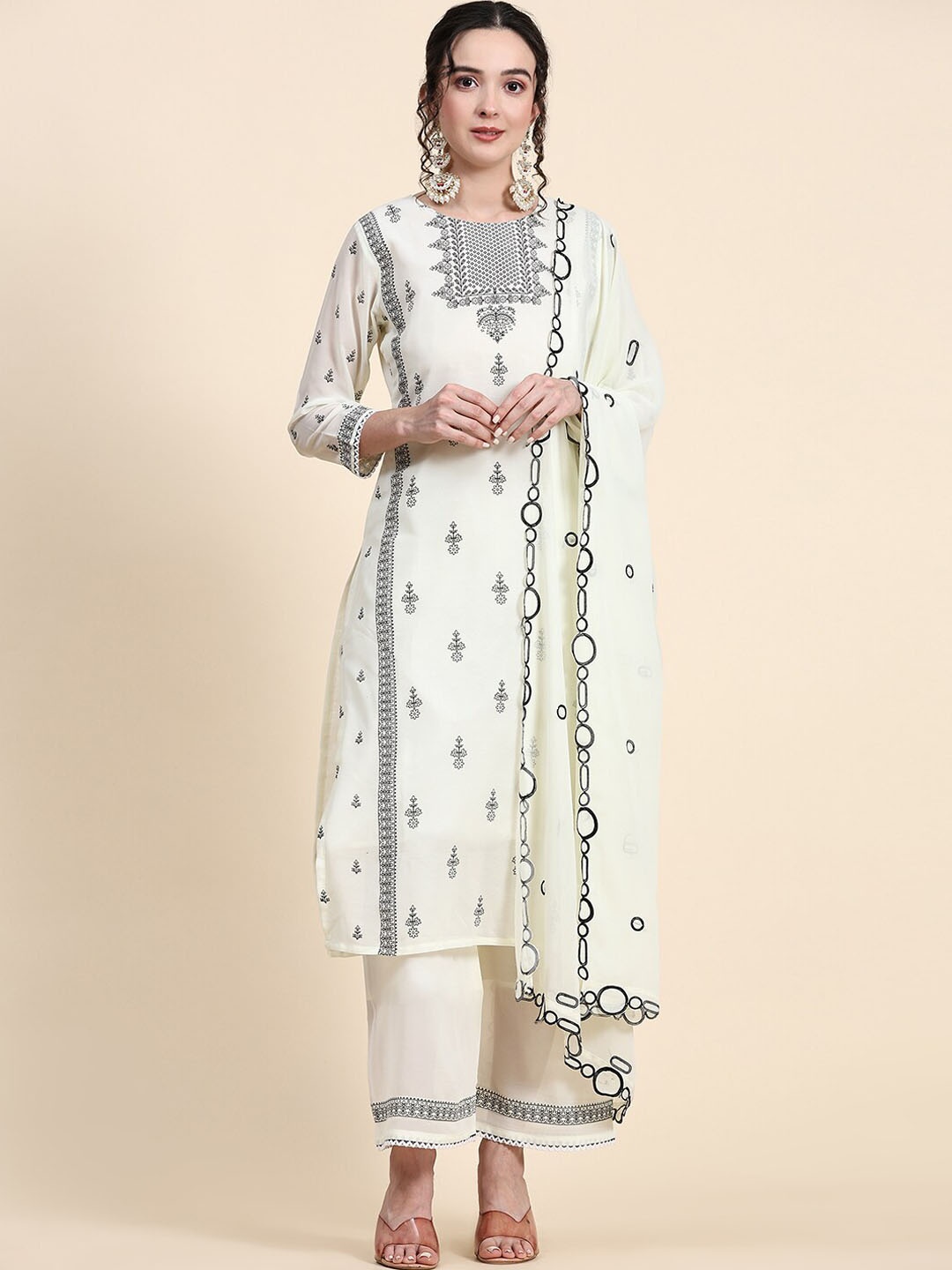 

KALINI Ethnic Motifs Printed Georgette Kurta with Palazzos & With Dupatta, White