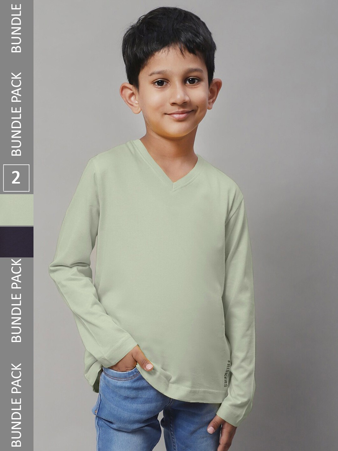 

Friskers Boys Pack Of 2 V-Neck Pure Cotton T-shirts, Navy blue