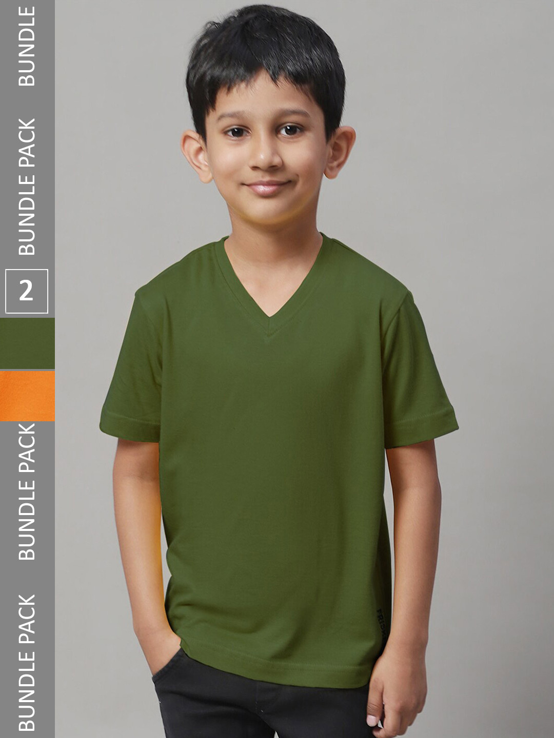

Friskers Boys Pack Of 2 V-Neck Pure Cotton T-shirts, Orange
