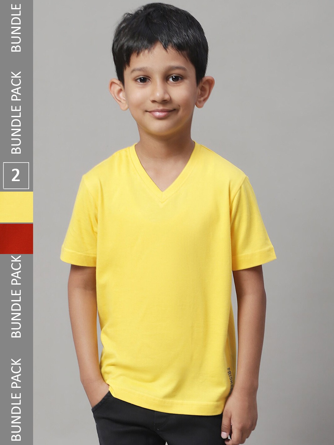 

Friskers Boys Pack Of 2 V-Neck Pure Cotton T-shirts, Red