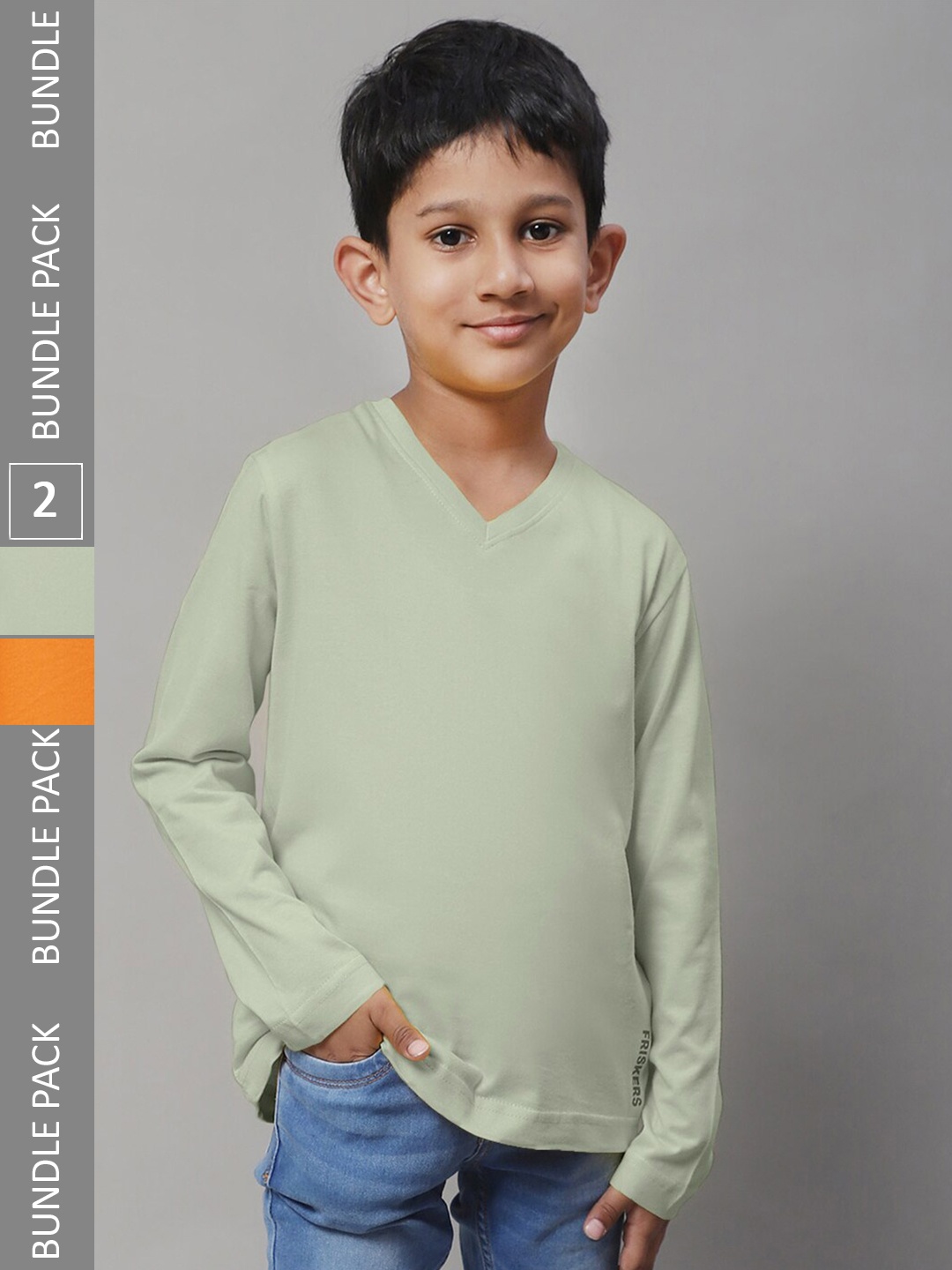 

Friskers Boys Pack Of 2 V-Neck Pure Cotton T-shirts, Orange
