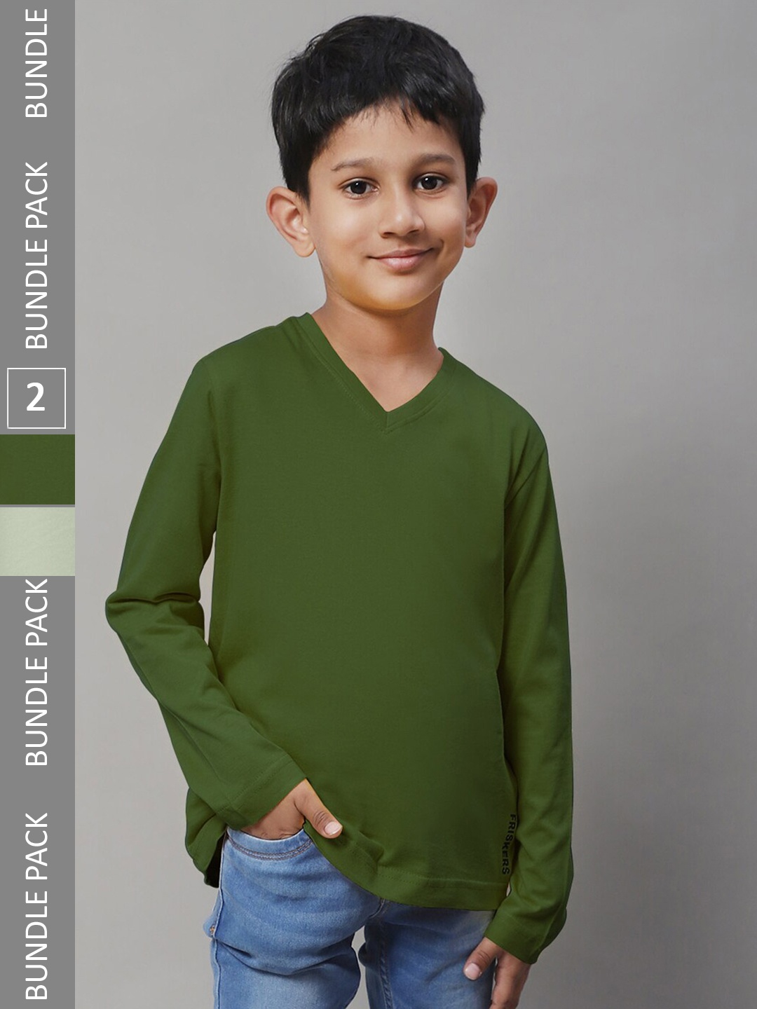 

Friskers Boys Pack Of 2 V-Neck Pure Cotton T-shirts, Sea green