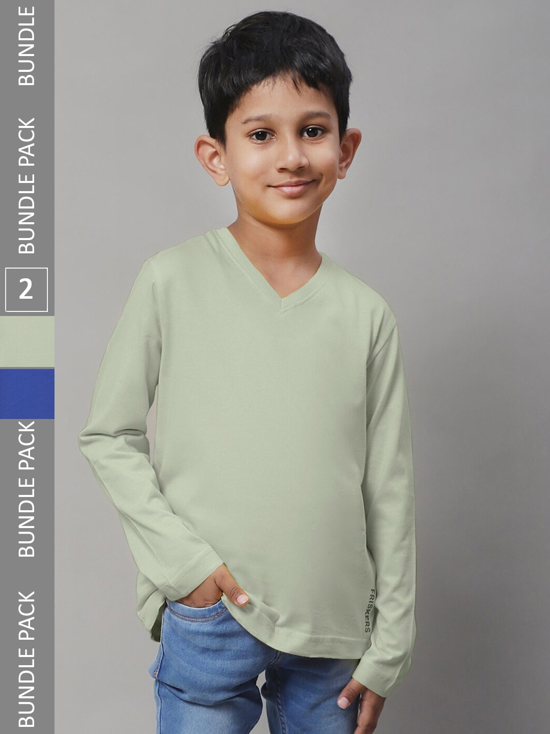 

Friskers Boys Pack Of 2 V-Neck Pure Cotton T-shirts, Blue