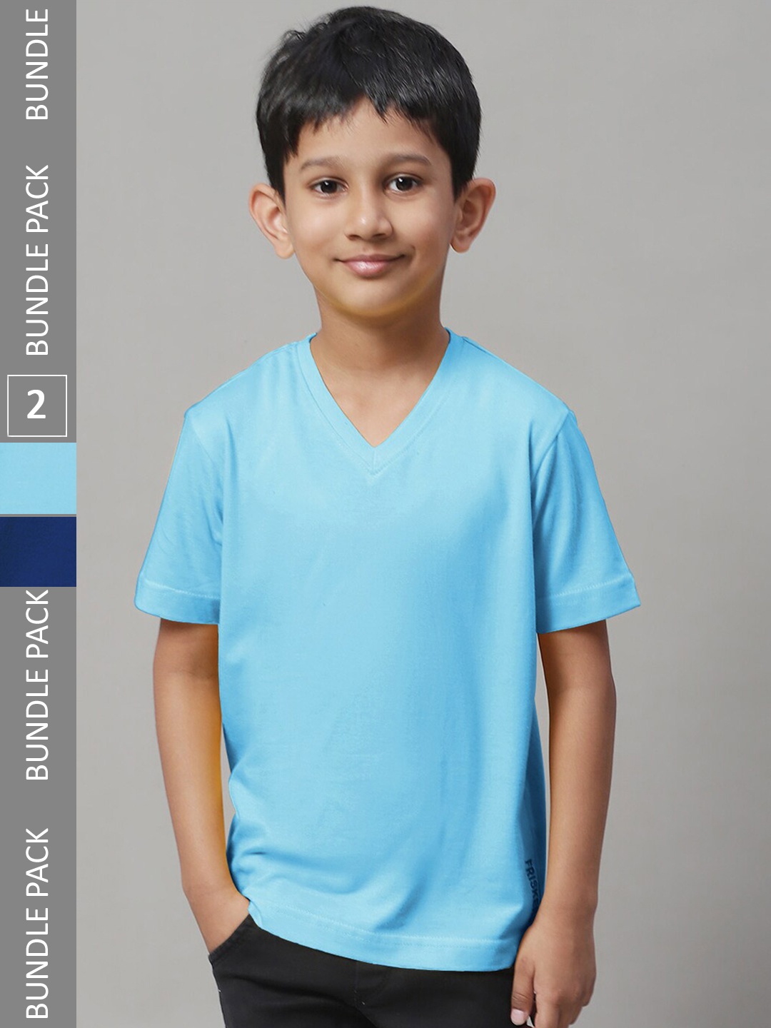

Friskers Boys Pack Of 2 V-Neck Pure Cotton T-shirts, Blue