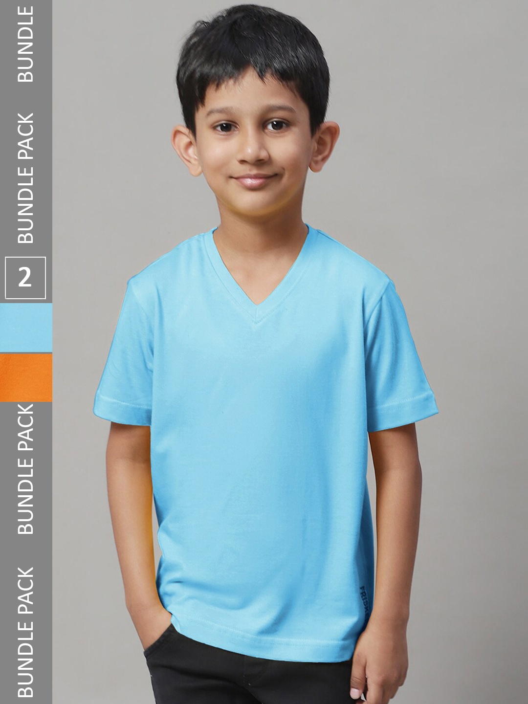 

Friskers Boys Pack Of 2 V-Neck Pure Cotton T-shirts, Orange