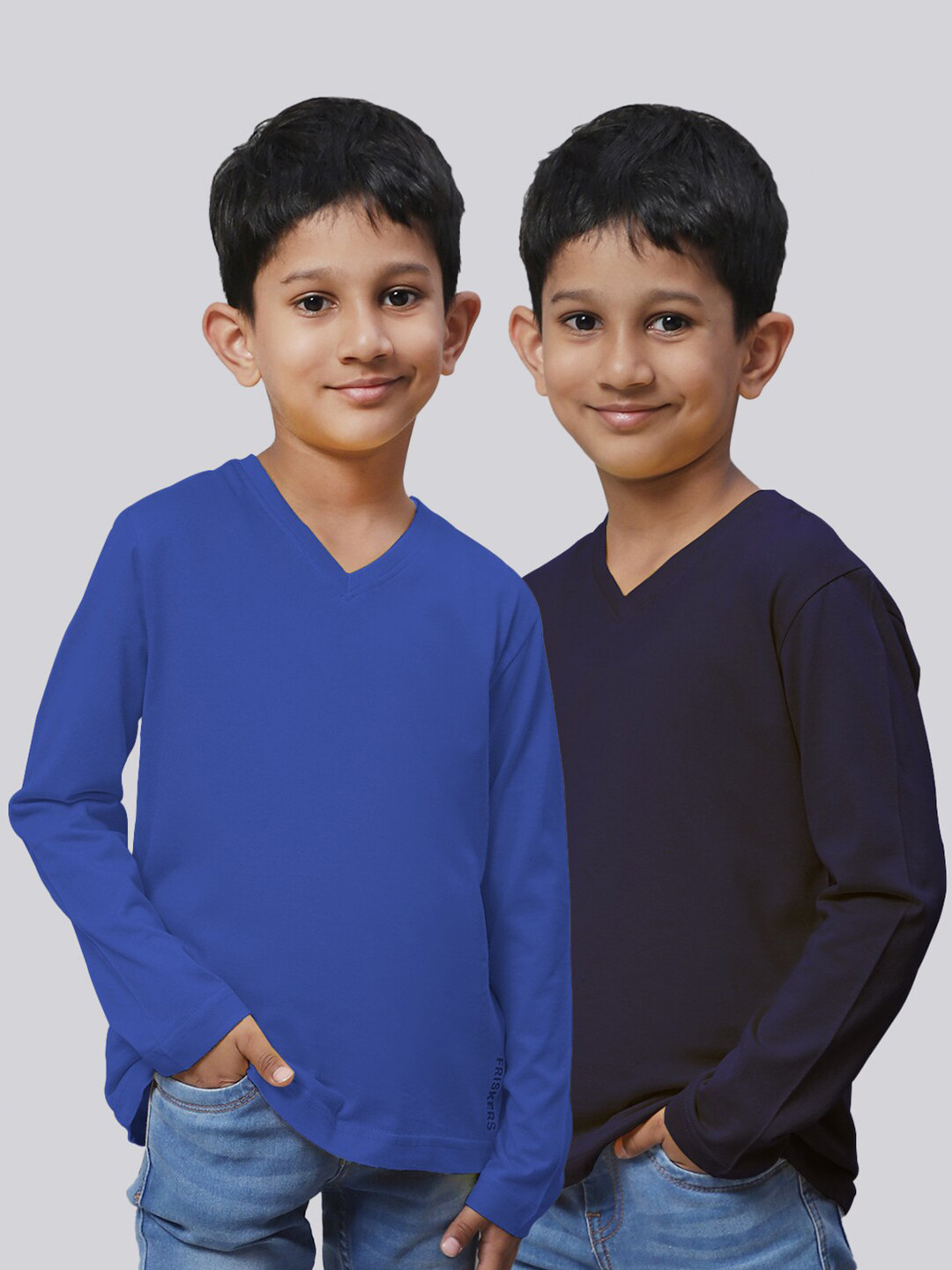 

Friskers Boys Pack Of 2 V-Neck Pure Cotton T-shirts, Blue