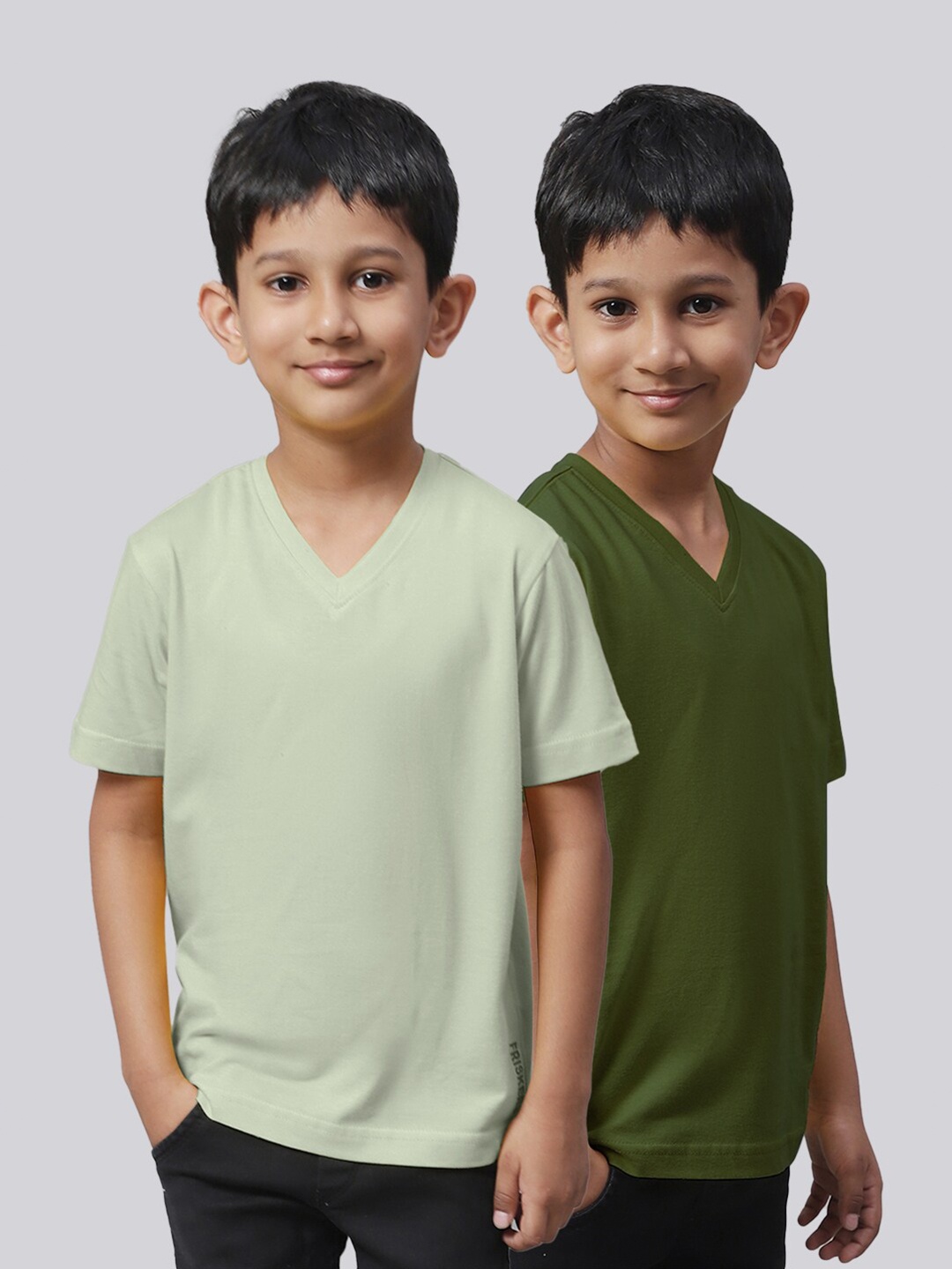 

Friskers Boys Pack Of 2 V-Neck Pure Cotton T-shirts, Sea green