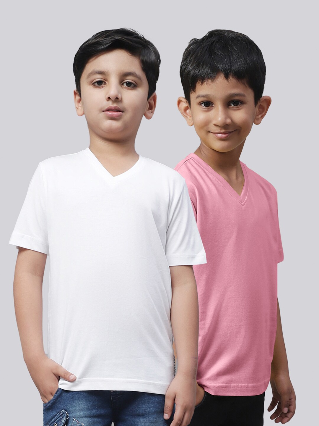 

Friskers Boys White 2 V-Neck Pockets T-shirt