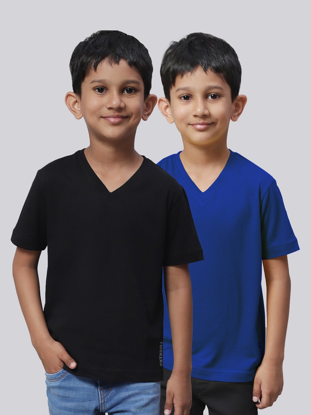 

Friskers Boys Pack Of 2 V-Neck Pure Cotton T-shirts, Black