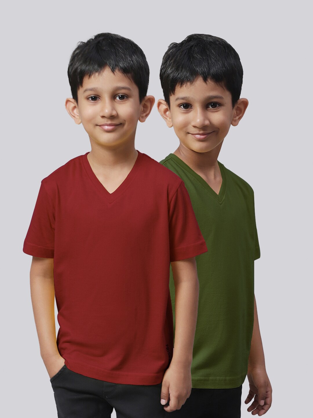 

Friskers Boys Pack Of 2 V-Neck Pure Cotton T-shirts, Maroon