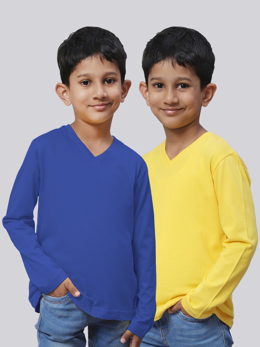 

Friskers Boys Pack Of 2 V-Neck Pure Cotton T-shirts, Blue