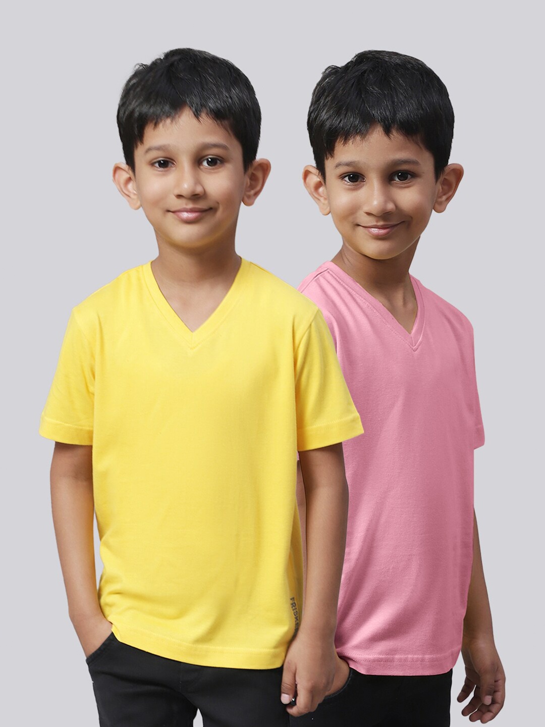 

Friskers Boys Pack Of 2 V-Neck Pure Cotton Sports T-shirt, Yellow