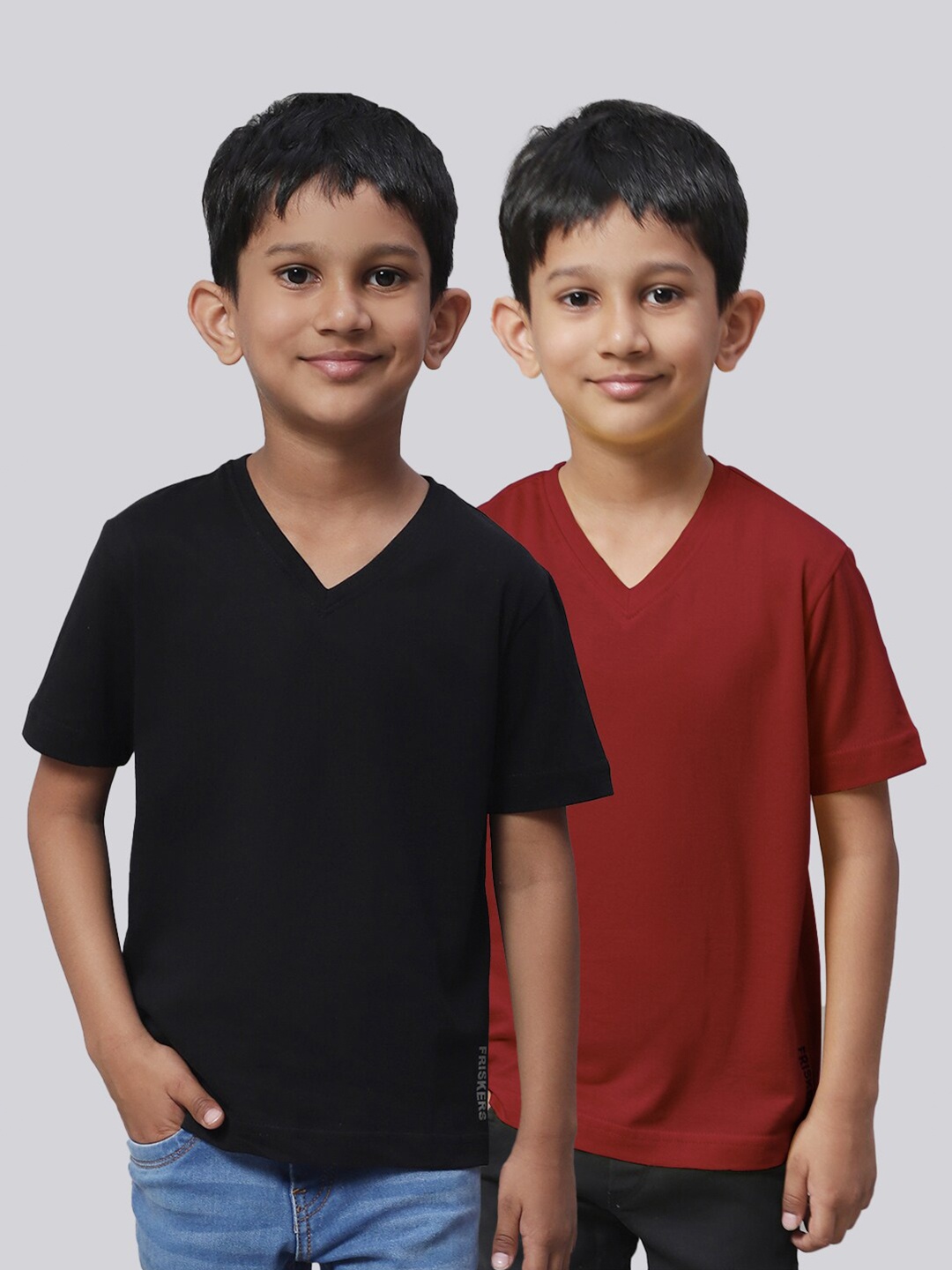 

Friskers Boys Pack Of 2 V-Neck Pure Cotton Sports T-shirt, Black