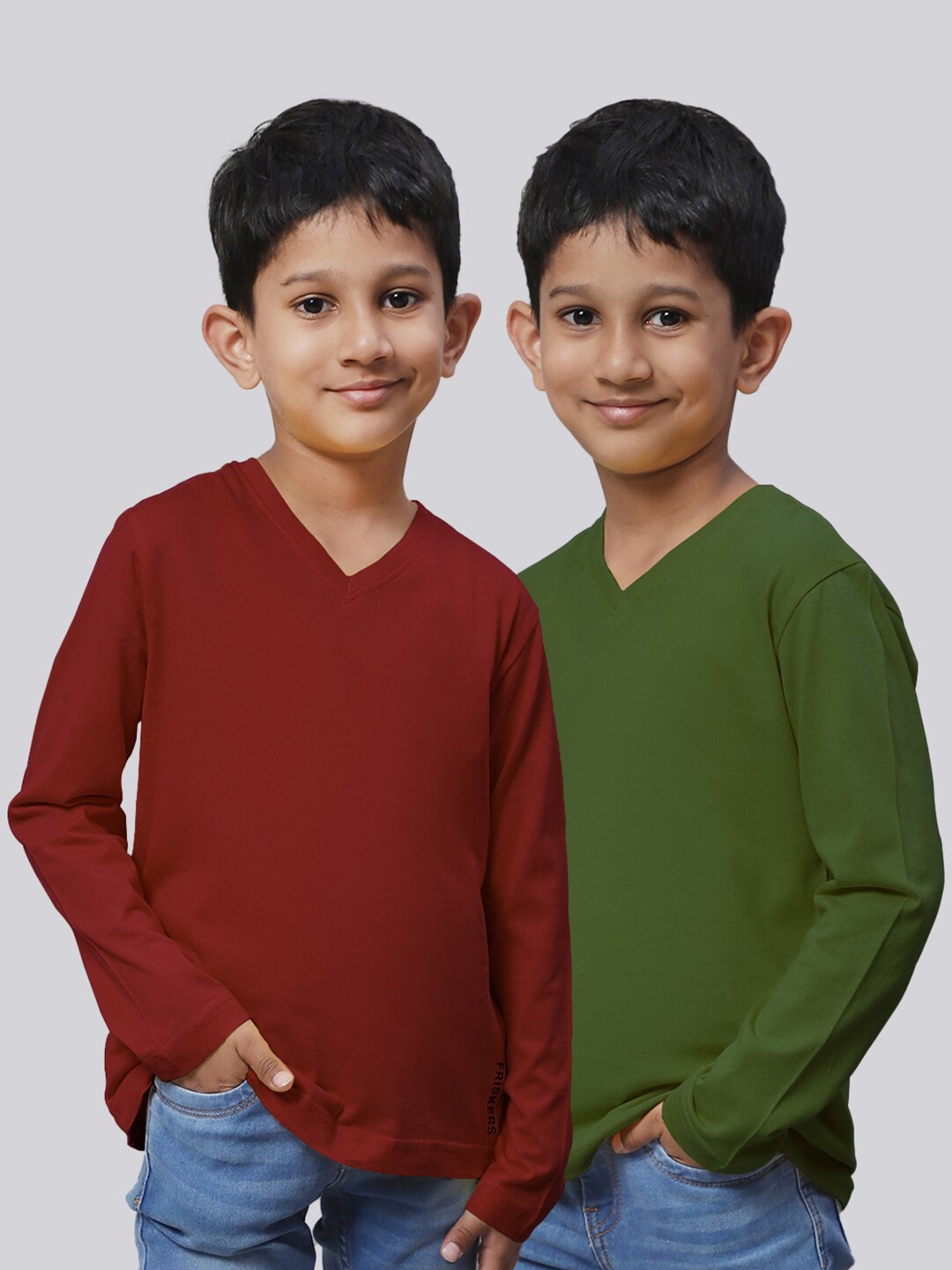 

Friskers Boys Pack Of 2 V-Neck Pure Cotton Sports T-shirt, Maroon