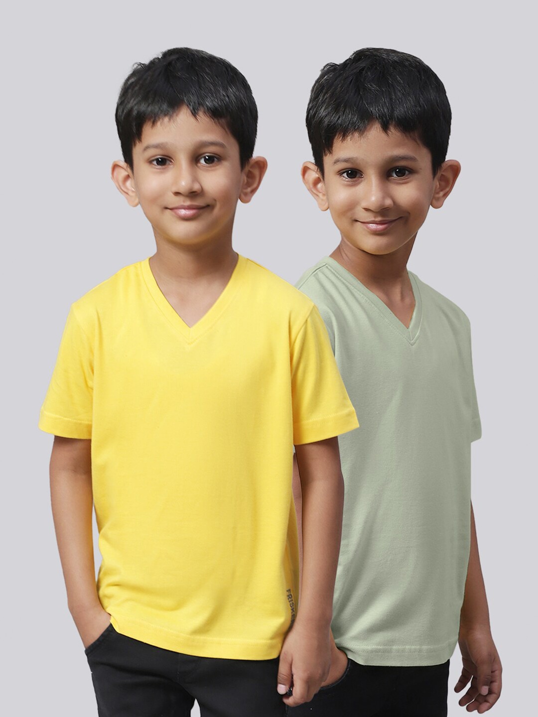 

Friskers Boys Pack Of 2 V-Neck Pure Cotton Sports T-shirt, Yellow