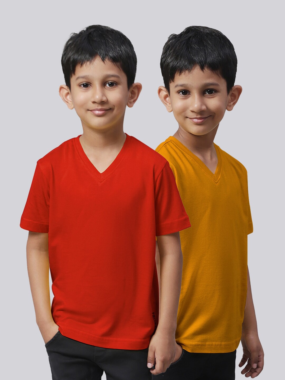 

Friskers Boys Pack Of 2 V-Neck Pure Cotton Sports T-shirt, Red