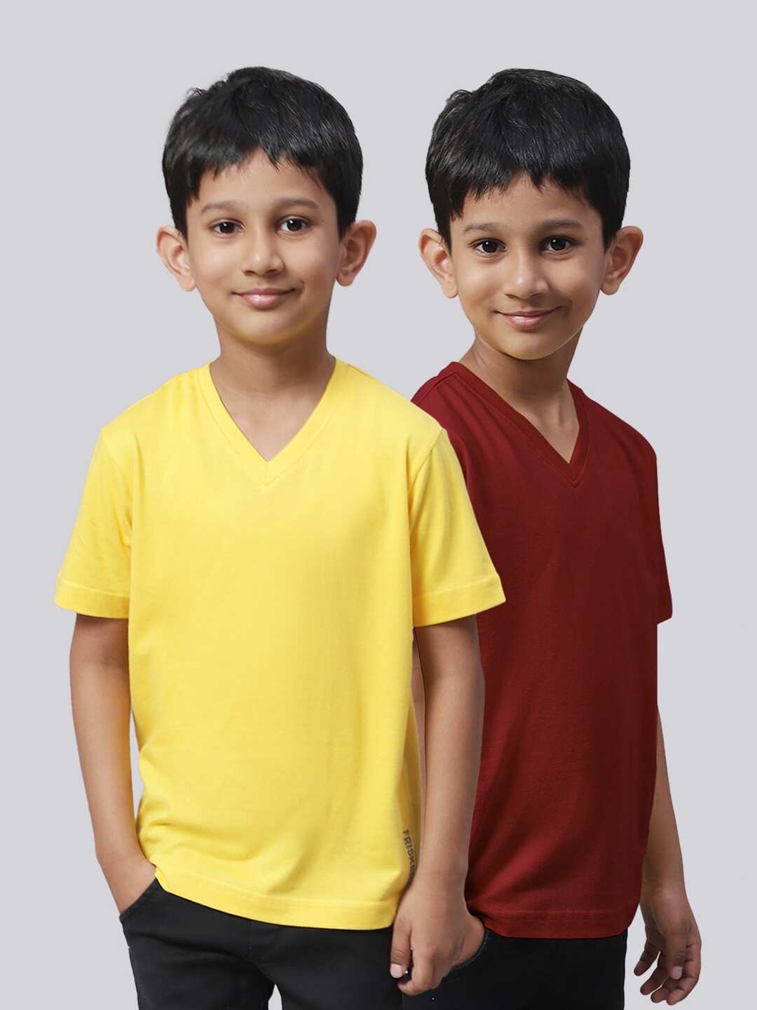 

Friskers Boys Pack Of 2 V-Neck Pure Cotton Sports T-shirt, Yellow