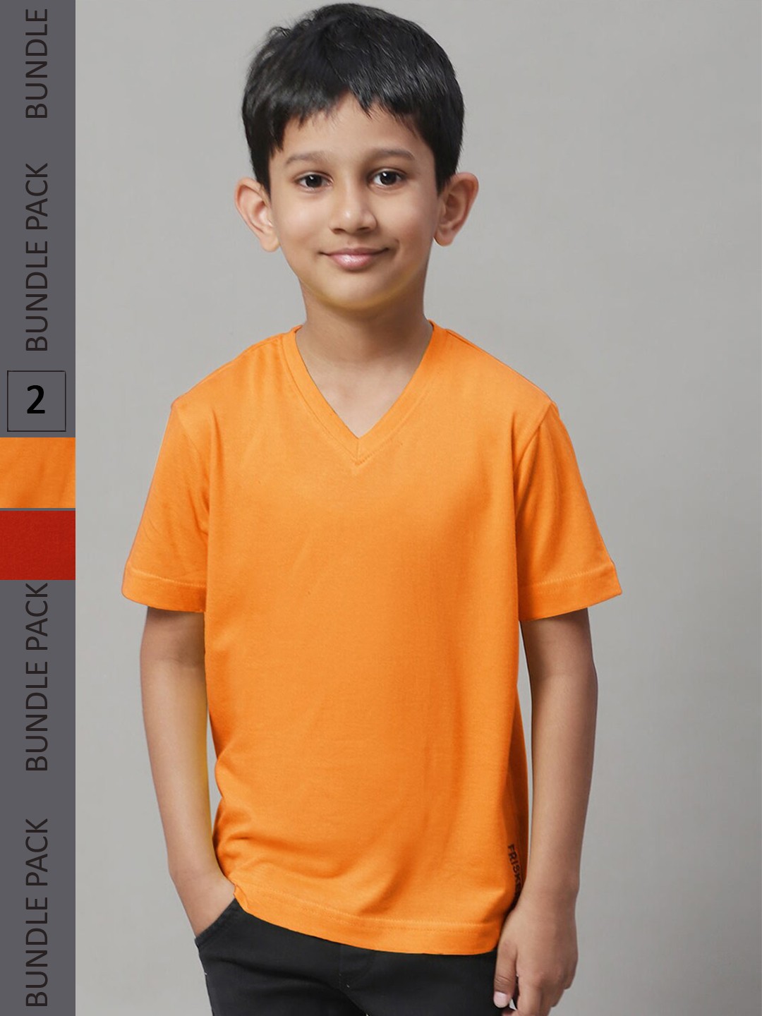 

Friskers Boys Pack Of 2 V-Neck Pure Cotton Sports T-shirt, Red