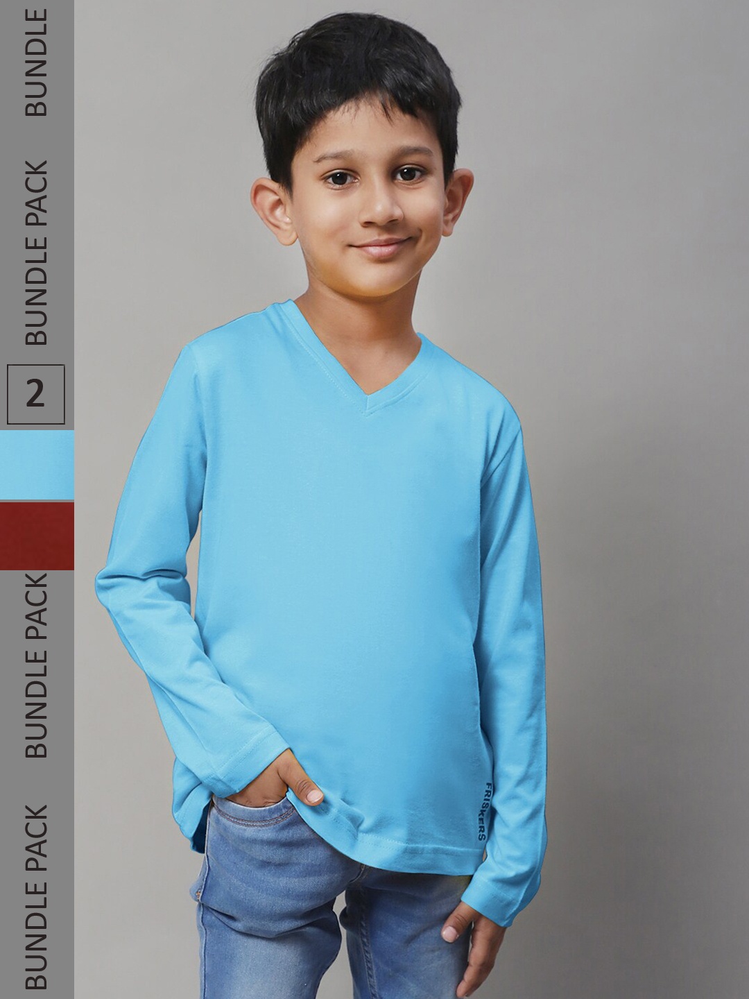 

Friskers Boys Pack Of 2 V-Neck Pure Cotton Sports T-shirt, Maroon
