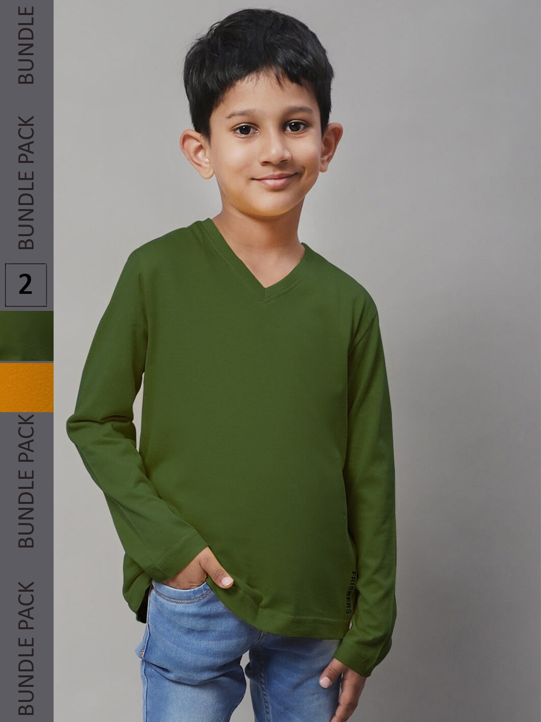 

Friskers Boys Pack Of 2 V-Neck Pure Cotton Sports T-shirt, Green