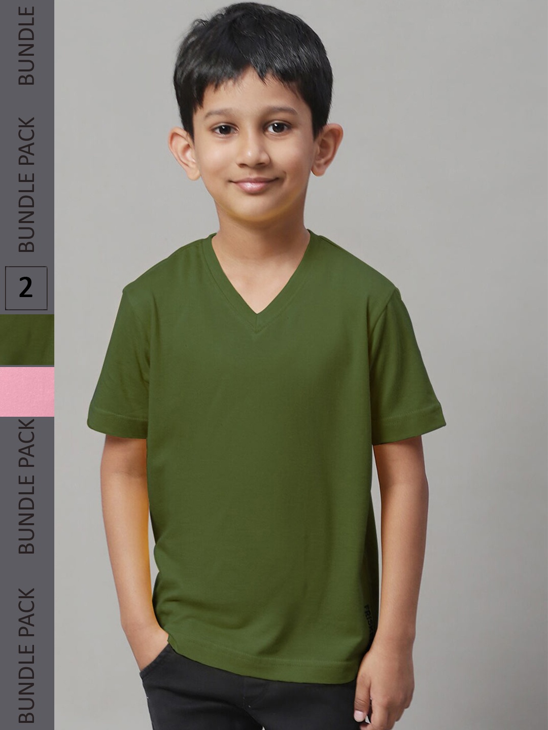 Friskers Boys Pack Of 2 V-Neck Pure Cotton Sports T-shirt, Pink
