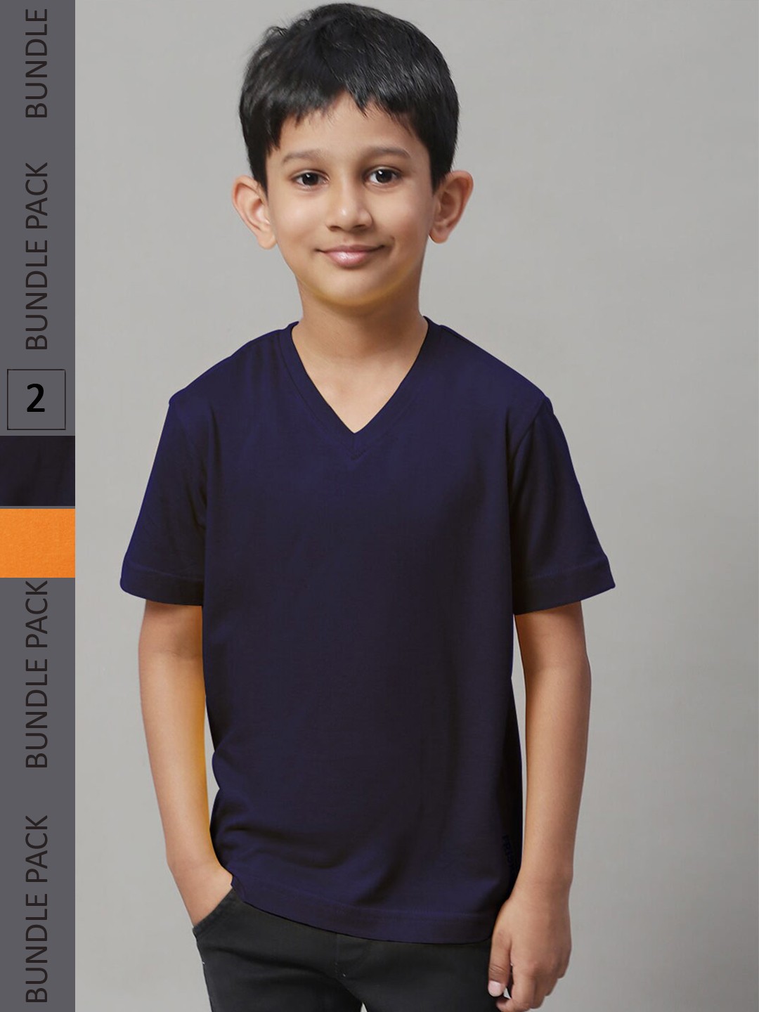 

Friskers Boys Pack Of 2 V-Neck Pure Cotton T-shirts, Orange