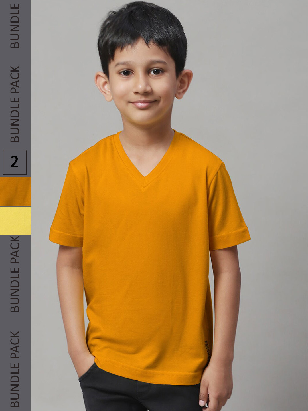 

Friskers Boys Pack Of 2 V-Neck Pure Cotton T-shirts, Yellow
