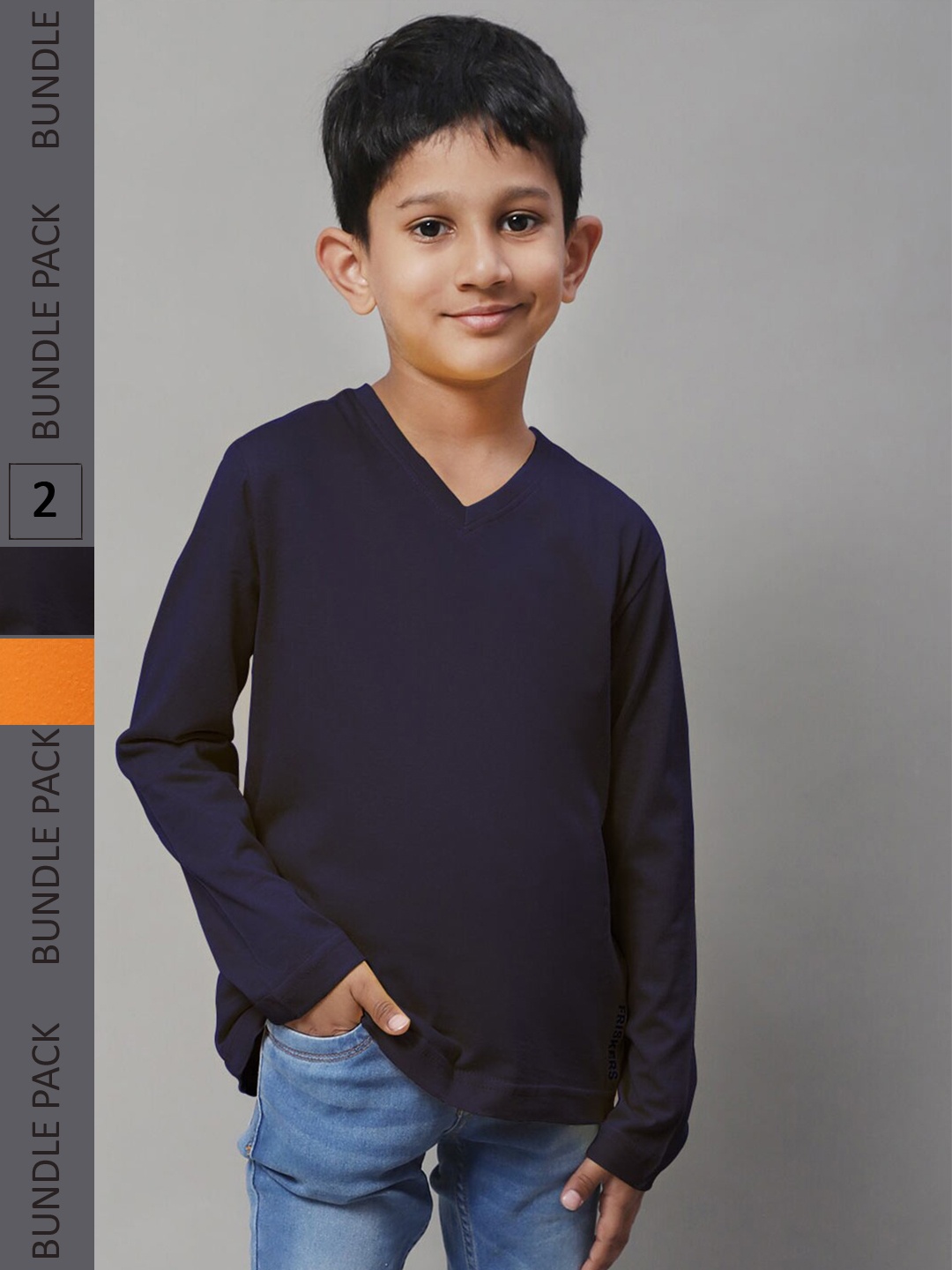 

Friskers Boys Pack Of 2 V-Neck Long Sleeves Pure Cotton T-shirts, Orange