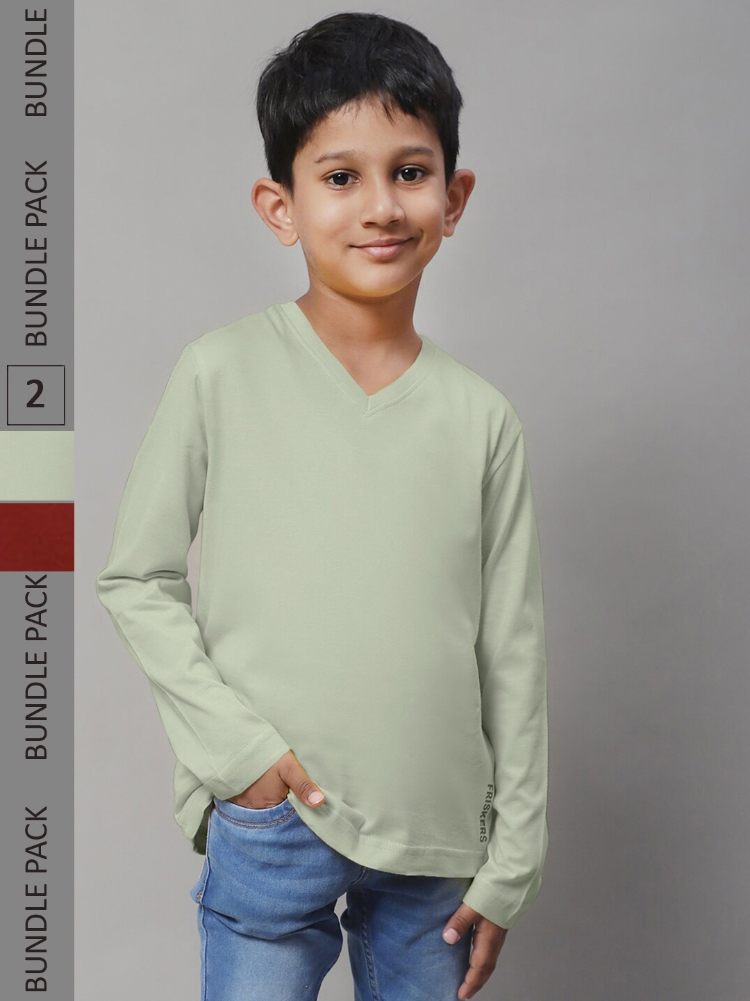

Friskers Boys Pack Of 2 V-Neck Long Sleeves Pure Cotton T-shirts, Maroon