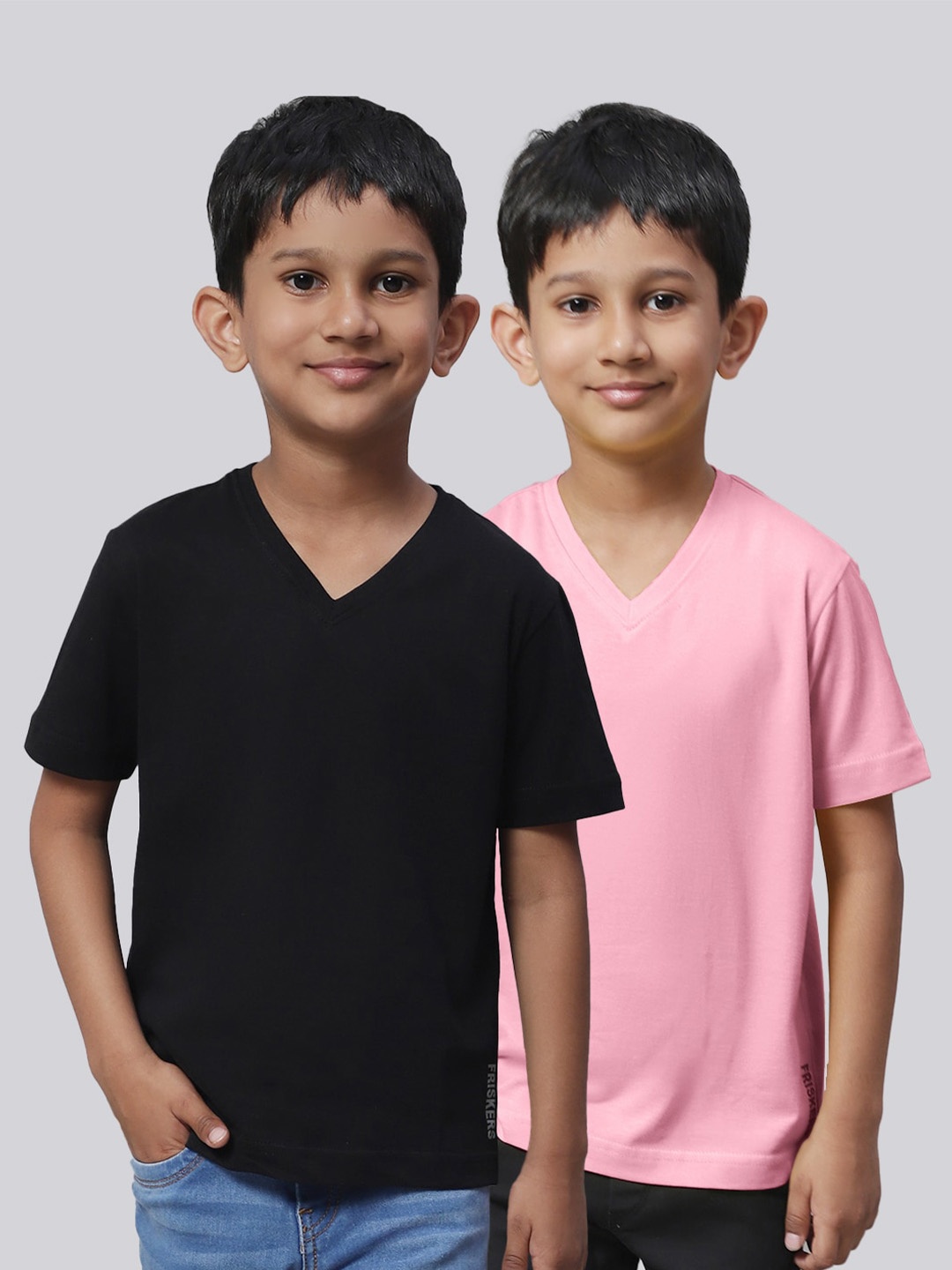 

Friskers Boys Pack Of 2 V-Neck Pure Cotton T-shirts, Black