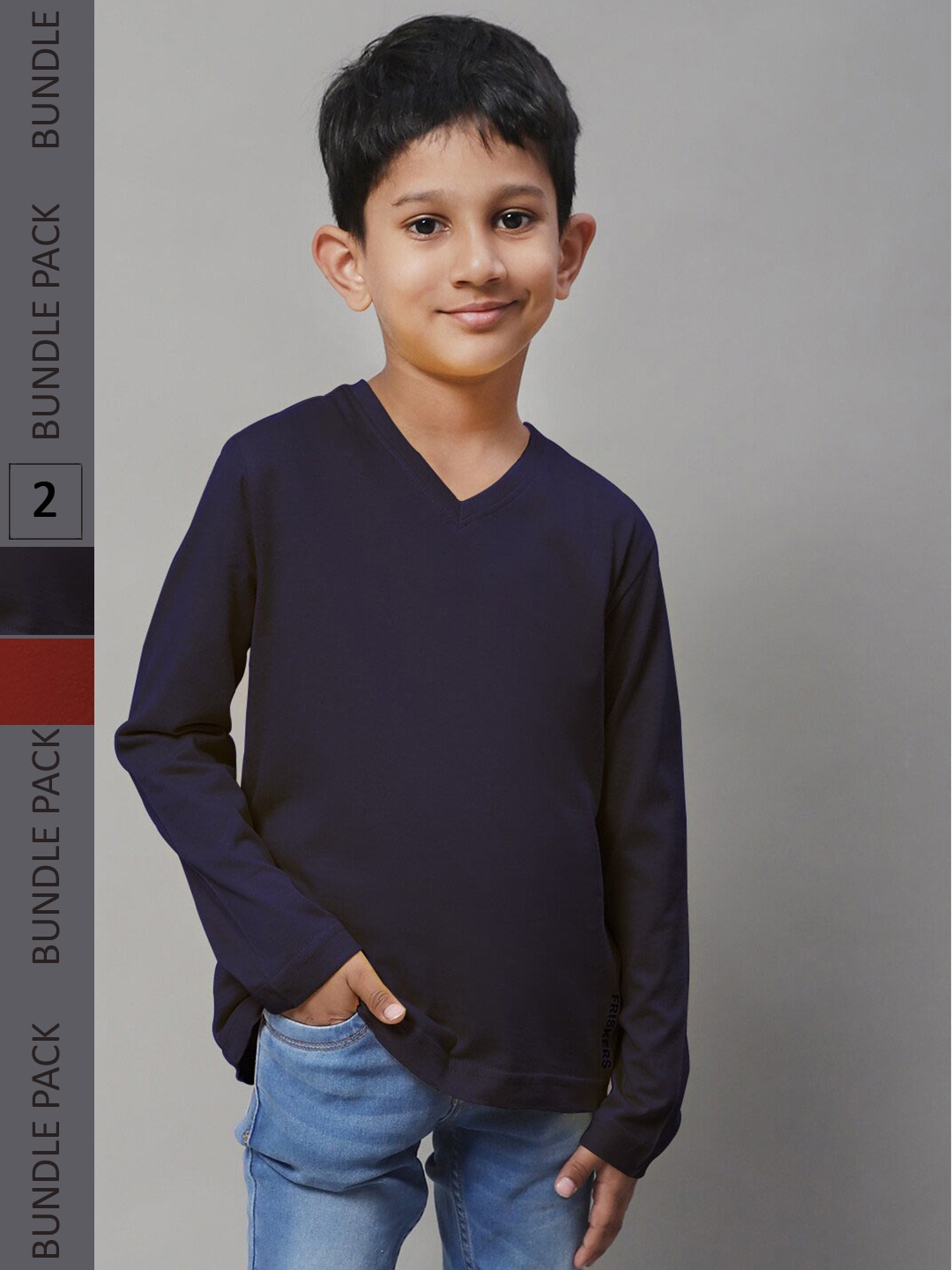 

Friskers Boys Pack Of 2 V-Neck Long Sleeves Pure Cotton T-shirts, Maroon