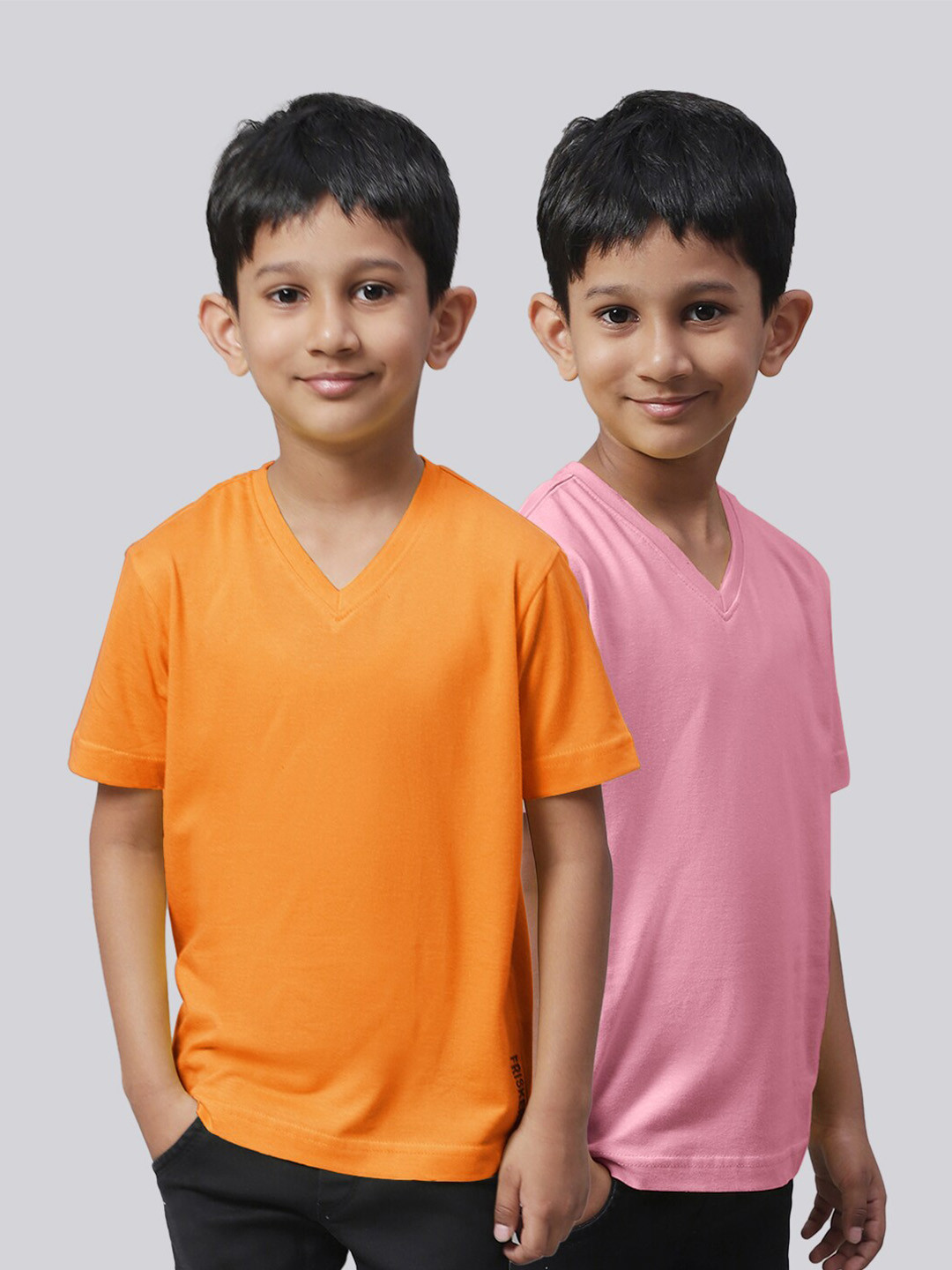 

Friskers Boys Pack Of 2 V-Neck Pure Cotton T-shirts, Orange
