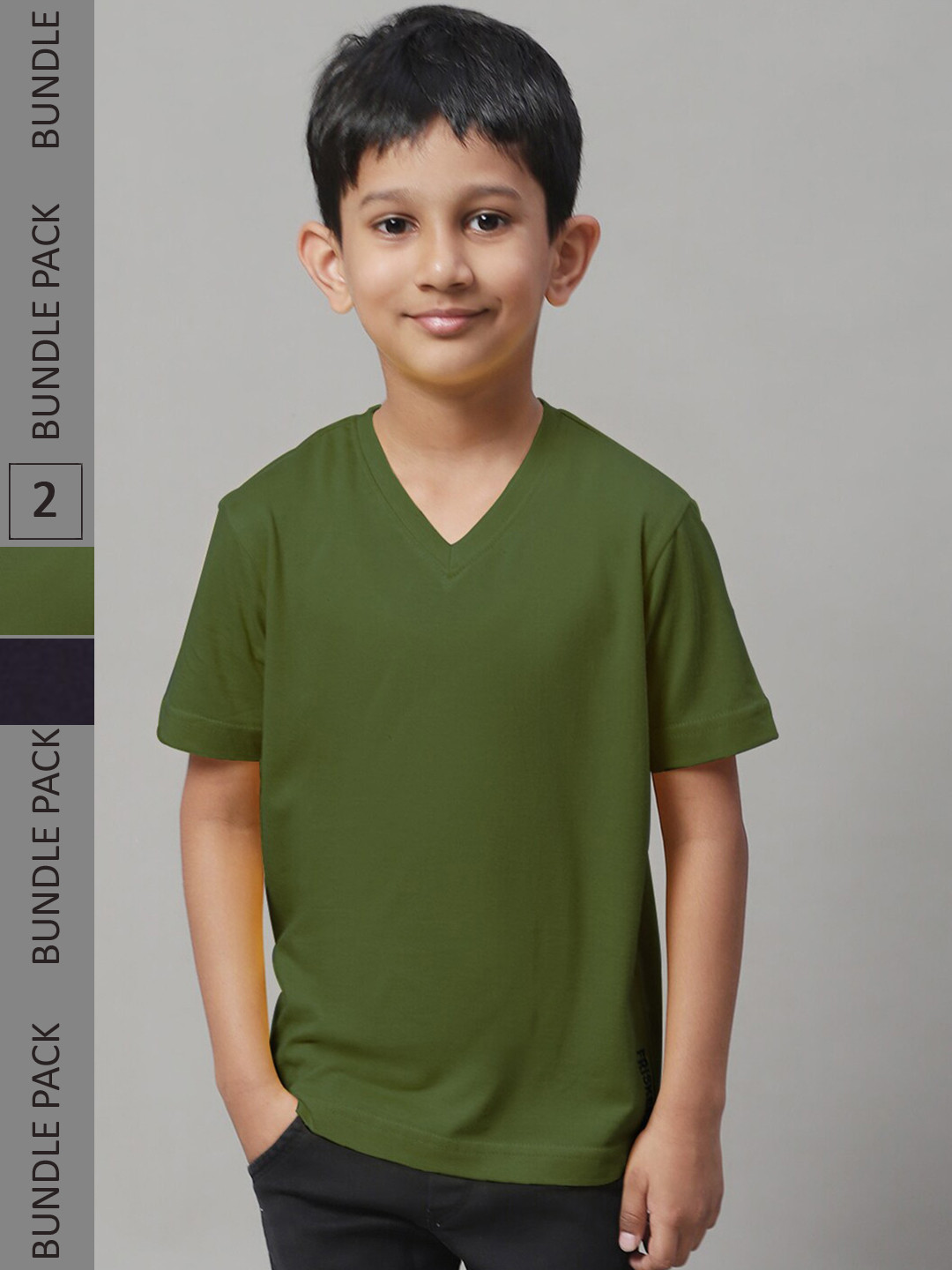 

Friskers Boys Pack Of 2 V-Neck Pure Cotton T-shirts, Navy blue