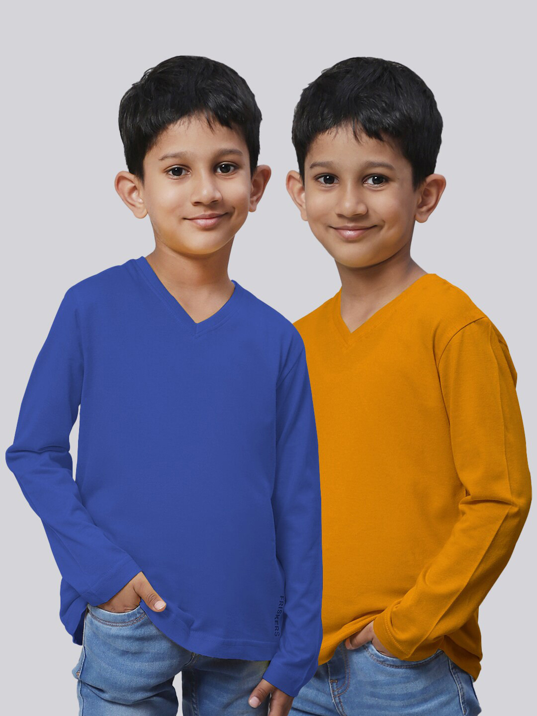 

Friskers Boys Pack Of 2 V-Neck Long Sleeves Pure Cotton T-shirts, Blue
