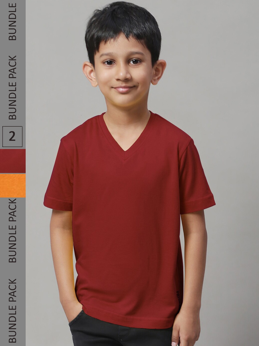 

Friskers Boys Pack Of 2 V-Neck Pure Cotton T-shirts, Orange