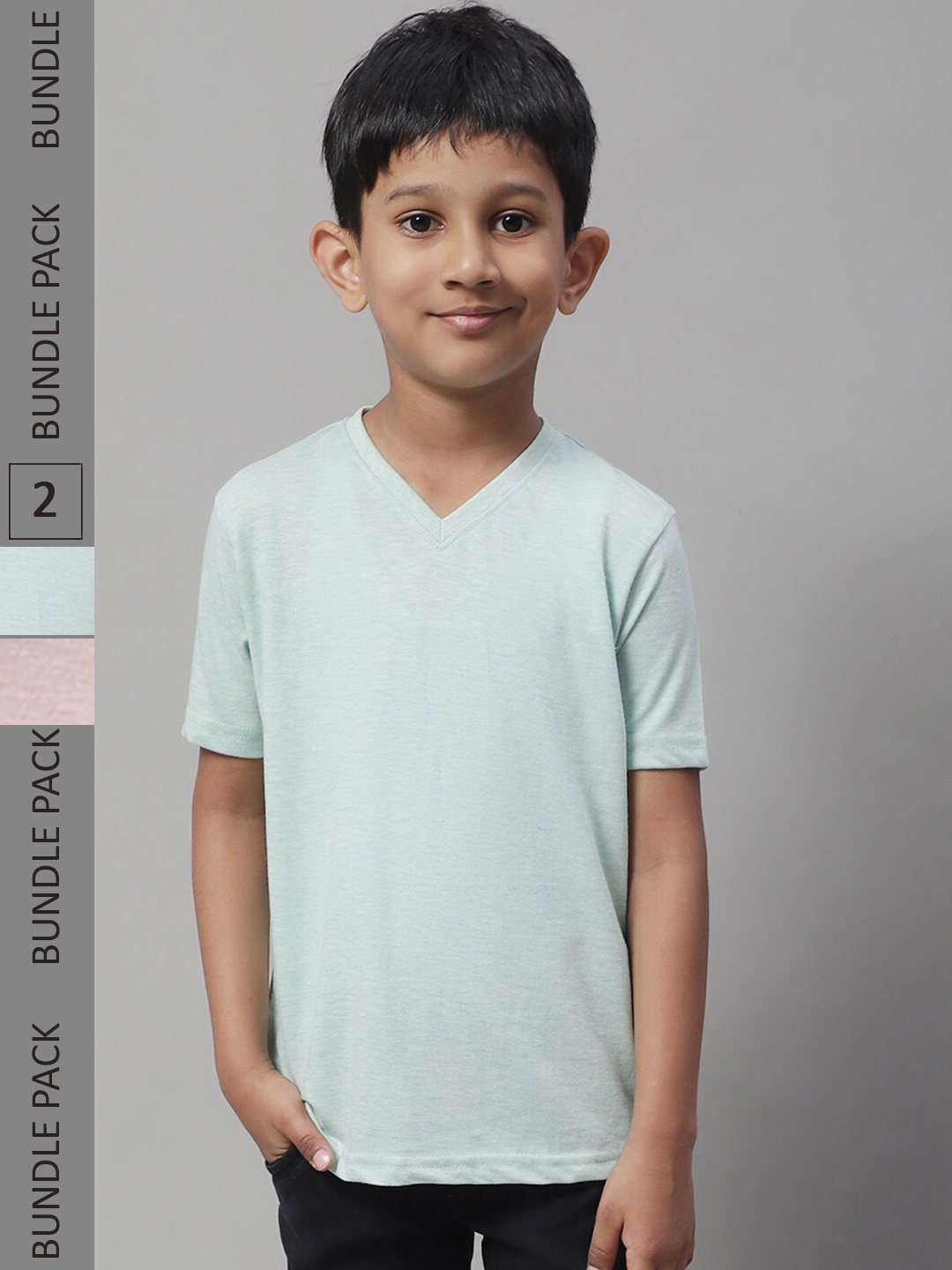 Friskers Boys Pack Of 2 V-Neck Pure Cotton T-shirts, Green