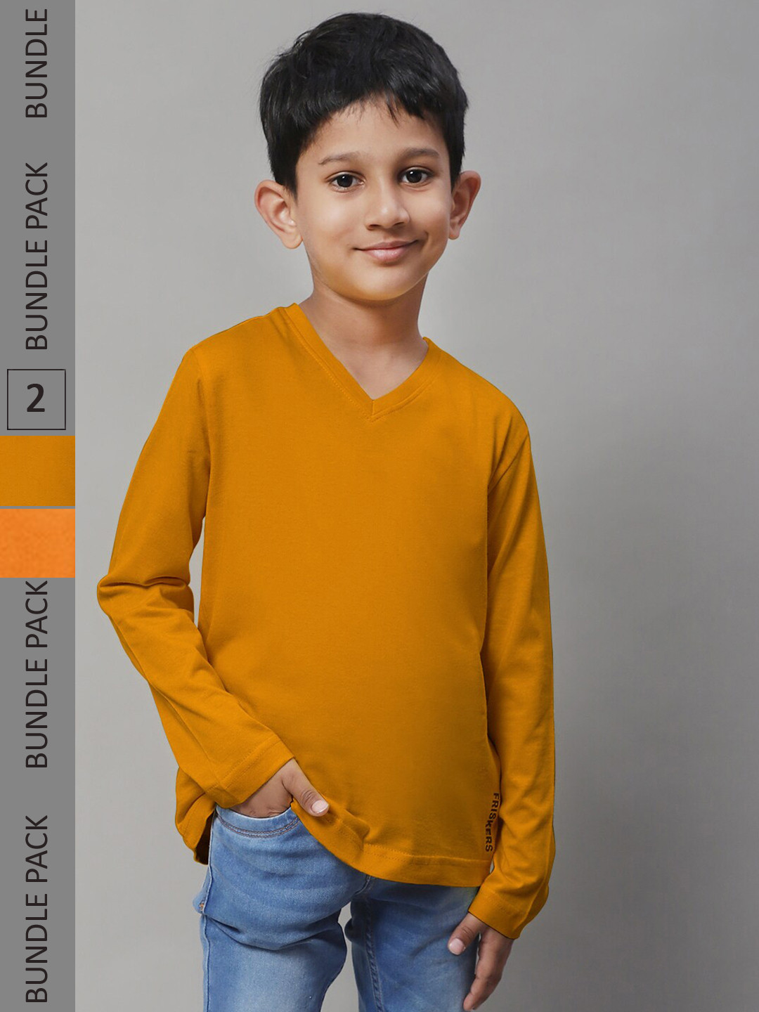 

Friskers Boys Pack Of 2 V-Neck Pure Cotton T-shirts, Orange