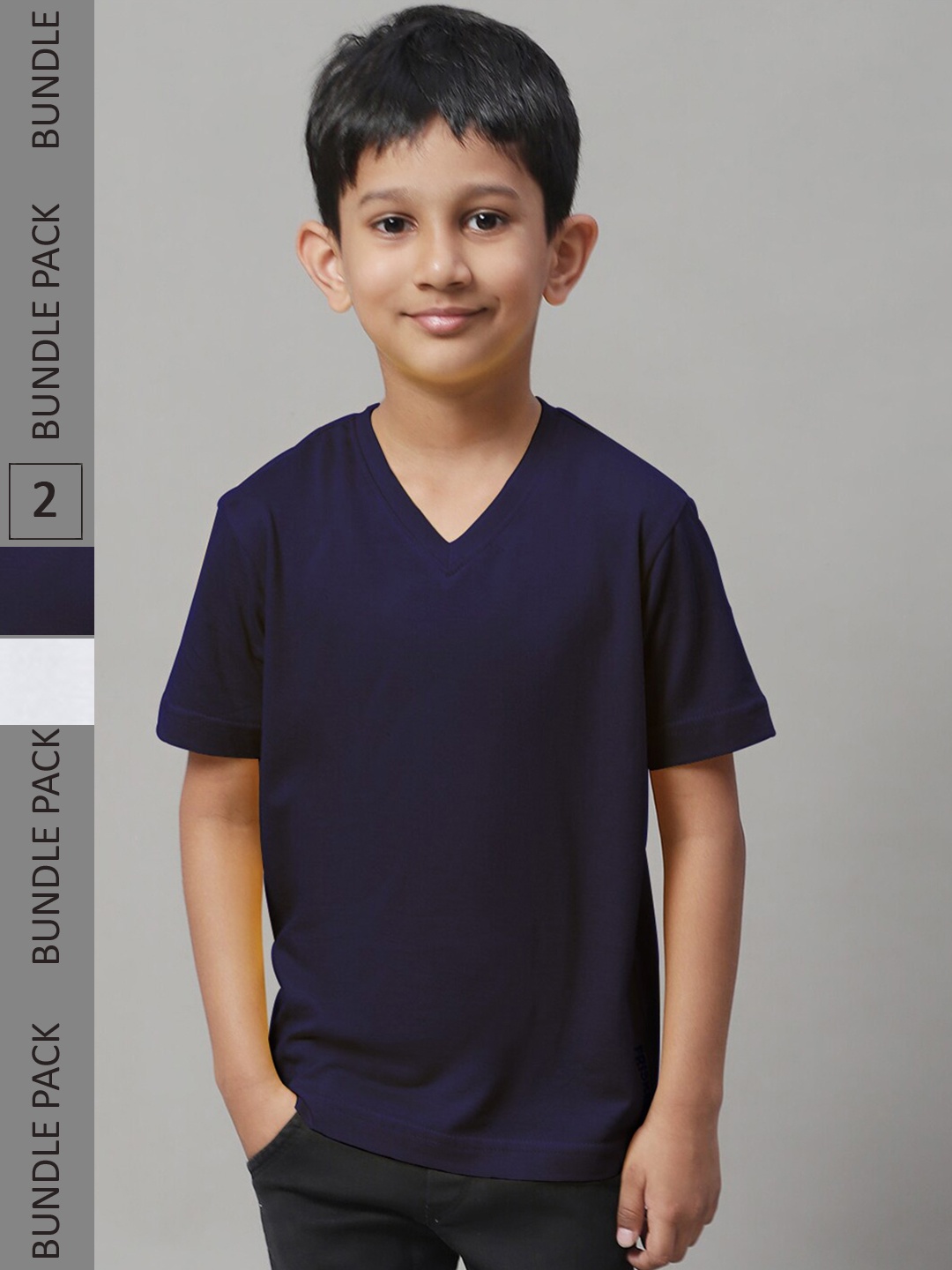 

Friskers Boys Pack Of 2 V-Neck Pure Cotton T-shirts, Navy blue