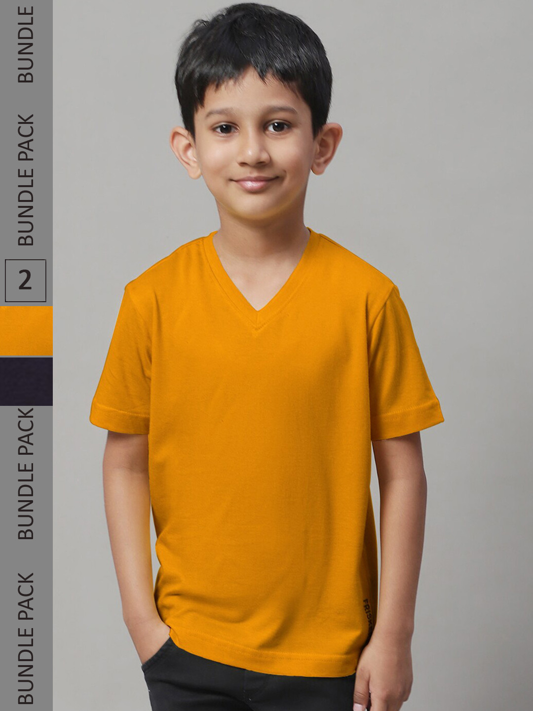 

Friskers Boys Pack Of 2 V-Neck Pure Cotton T-shirts, Navy blue