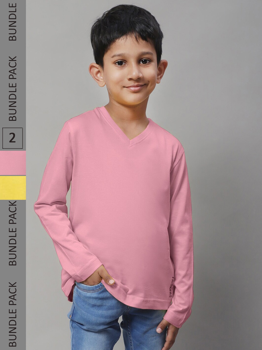 

Friskers Boys Pack Of 2 V-Neck Pure Cotton T-shirts, Yellow