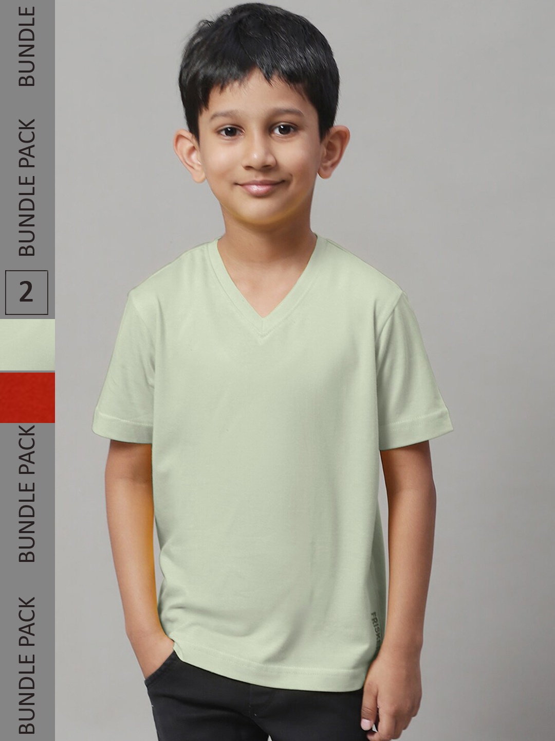 

Friskers Boys Pack Of 2 V-Neck Pure Cotton T-shirts, Red