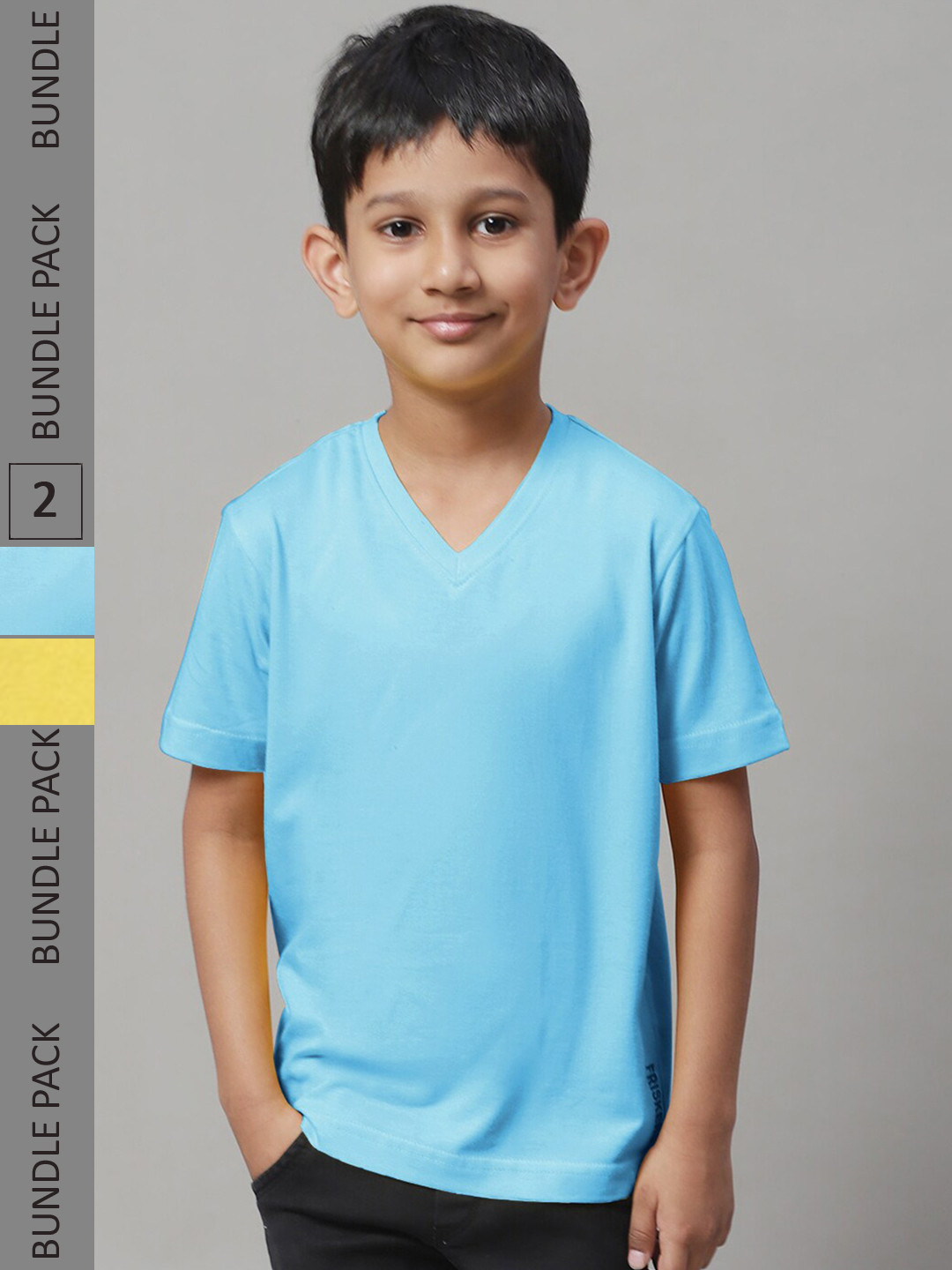 

Friskers Boys Pack Of 2 V-Neck Pure Cotton T-shirts, Yellow