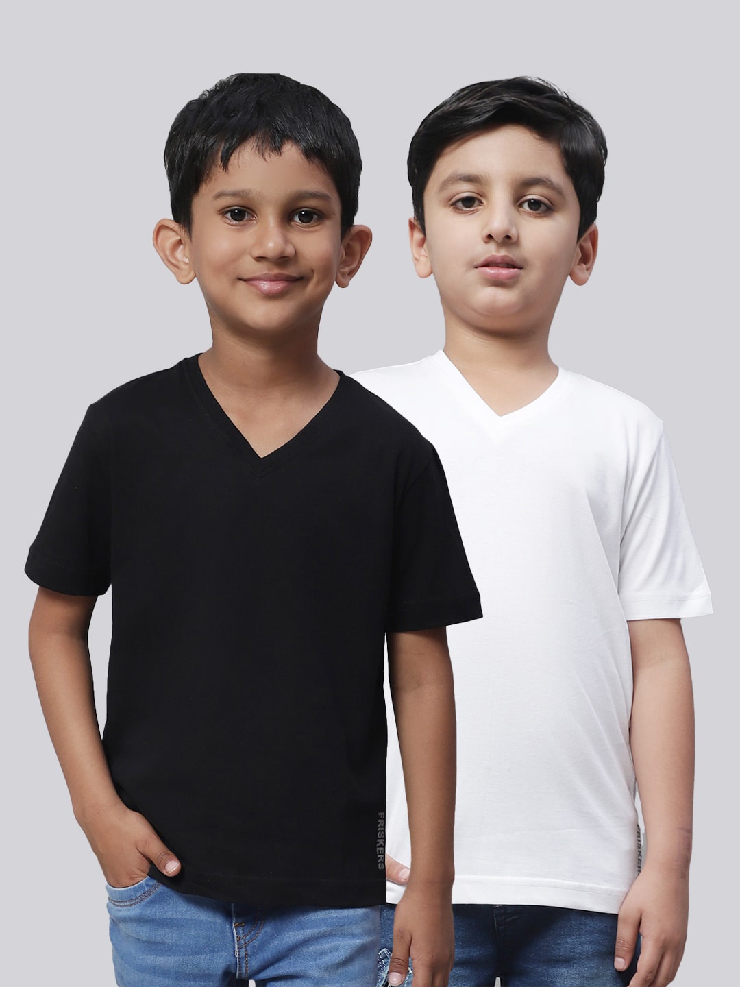 

Friskers Boys Pack Of 2 V-Neck Pure Cotton T-shirts, Black