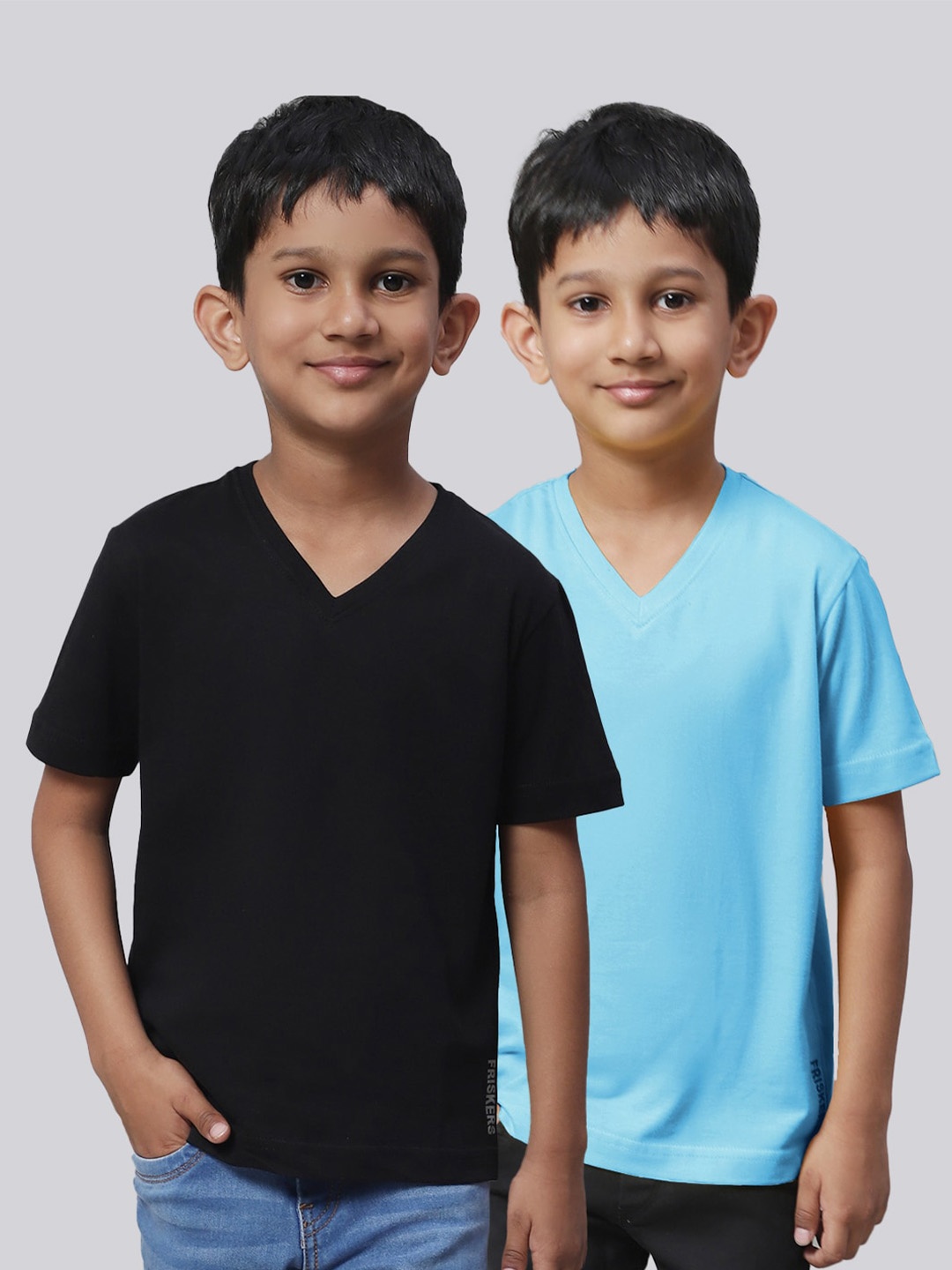 

Friskers Boys Pack Of 2 V-Neck Pure Cotton T-shirts, Black